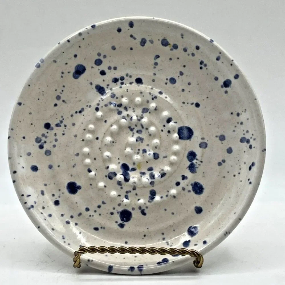 Hand Made Art Studio Stoneware Garlic Grater Dish 5.5